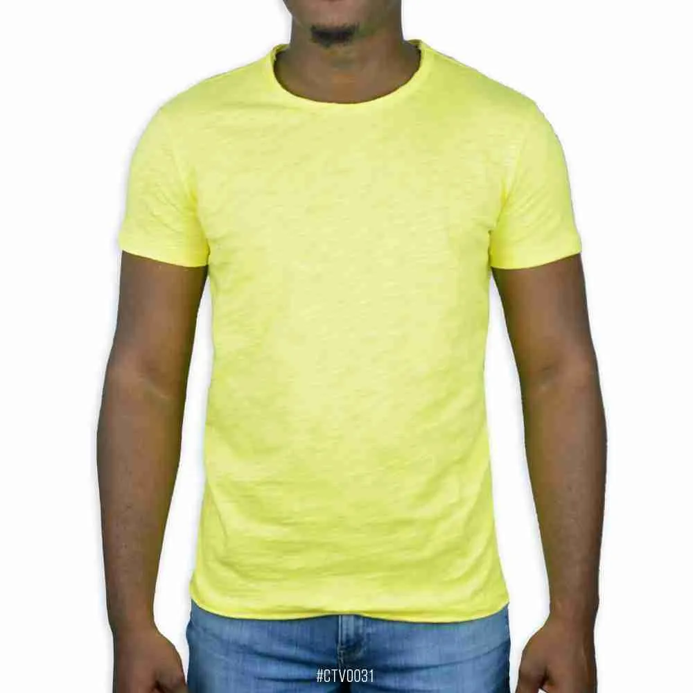 Basic Frayed Edge Blank Crew Neck Tshirt <br>CTV-0031 | Yellow