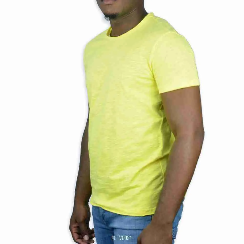 Basic Frayed Edge Blank Crew Neck Tshirt <br>CTV-0031 | Yellow