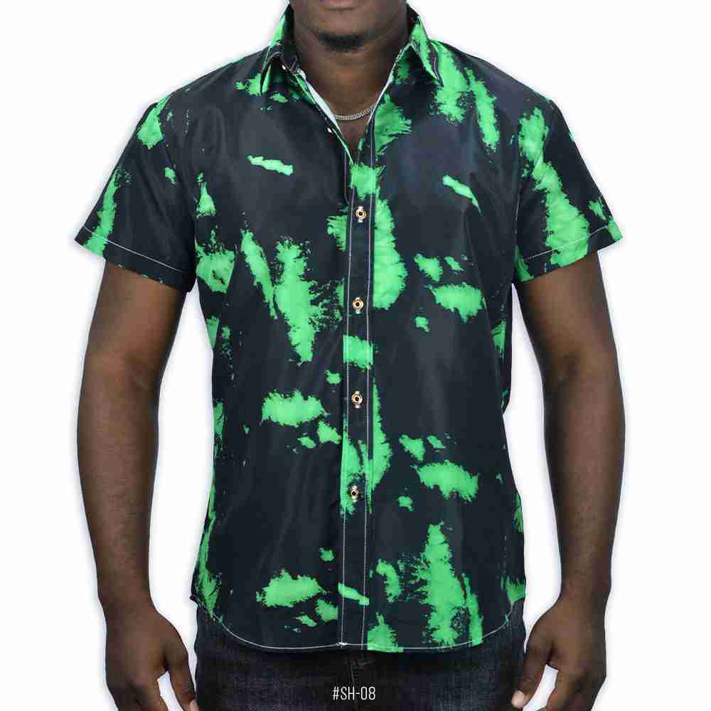 Green Painted Short Sleeve Shirt <br>SH08 | Black/Green