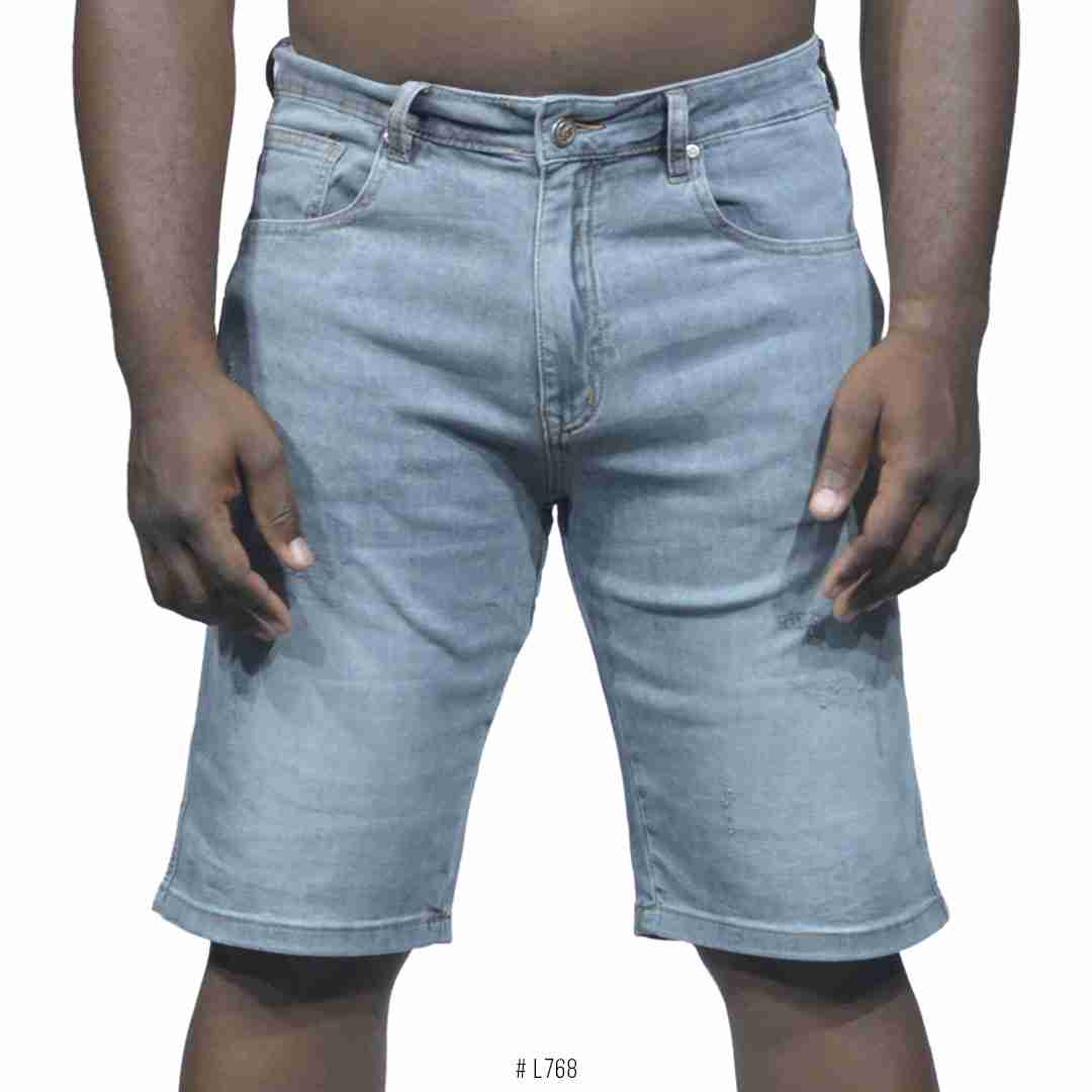 Pattern Cuff Slim Fit Washed Jeans Short<br> LZ768 | Blue