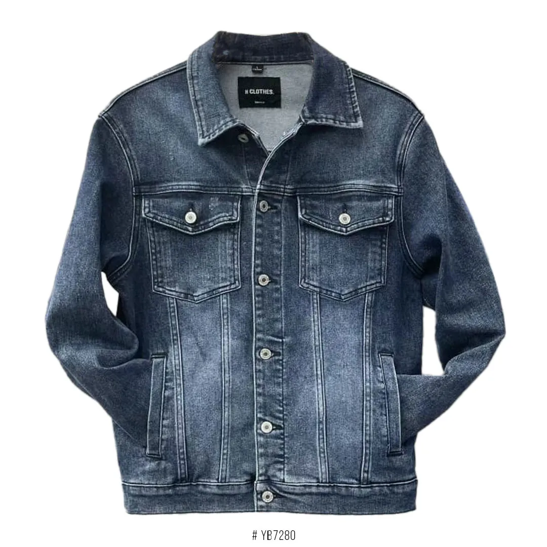 Button Pocket Slim Fit Jeans Jacket <br> YB7280 | Blue