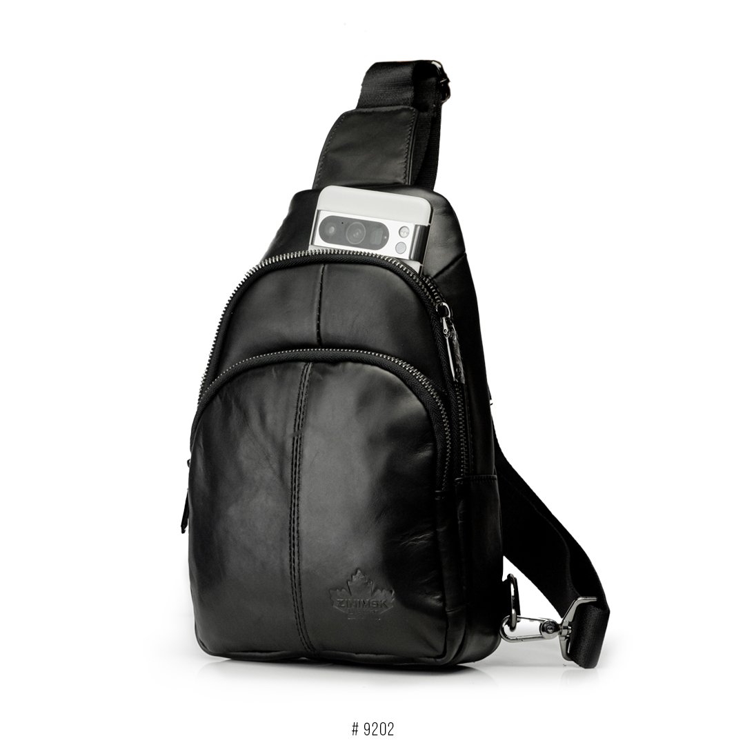Leather Slingbag With Zipper 9202 | Black — Chesed Apparel